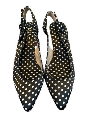 RAYE Black Polka Dot Slingback Flats with Bow, Size 6